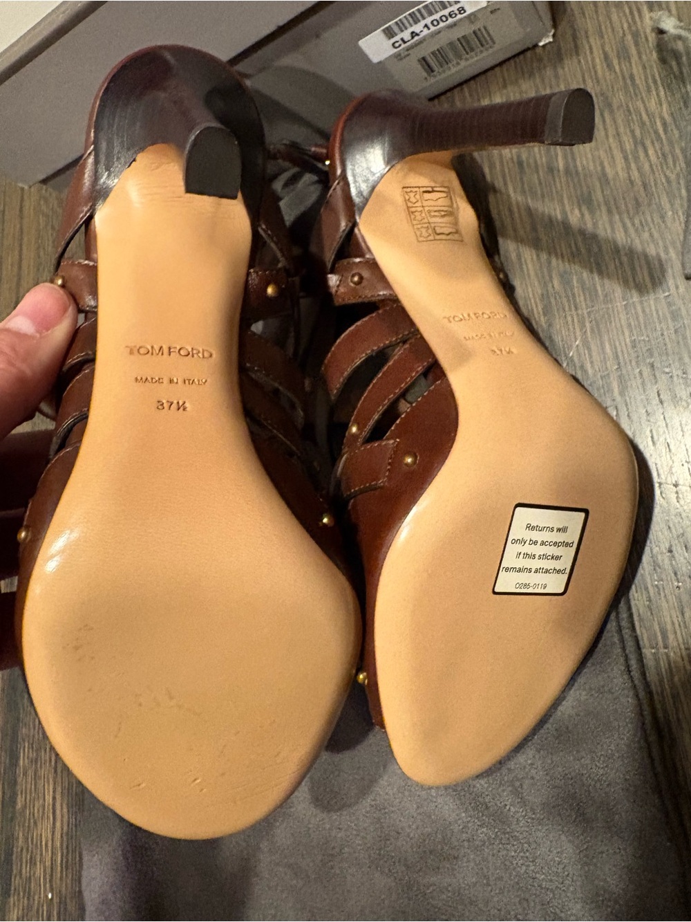 Tom Ford Brown Leather Studded Strappy Heels Italy as is floor display 37 1/2 - Picture 12 of 14